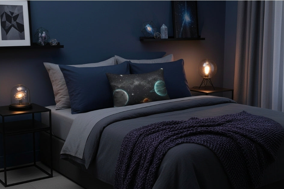 Space Galaxy Lumbar Pillow — Planetary Night Sky Decorative Throw Pillow