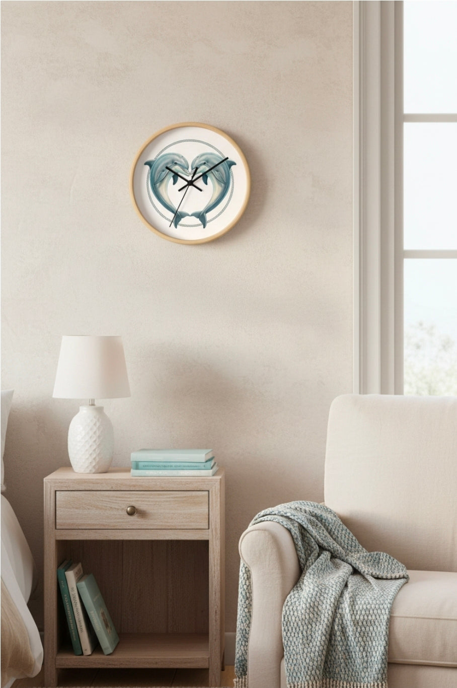 Dolphin Heart Wall Clock — Nautical Coastal Decor for Beach Lovers
