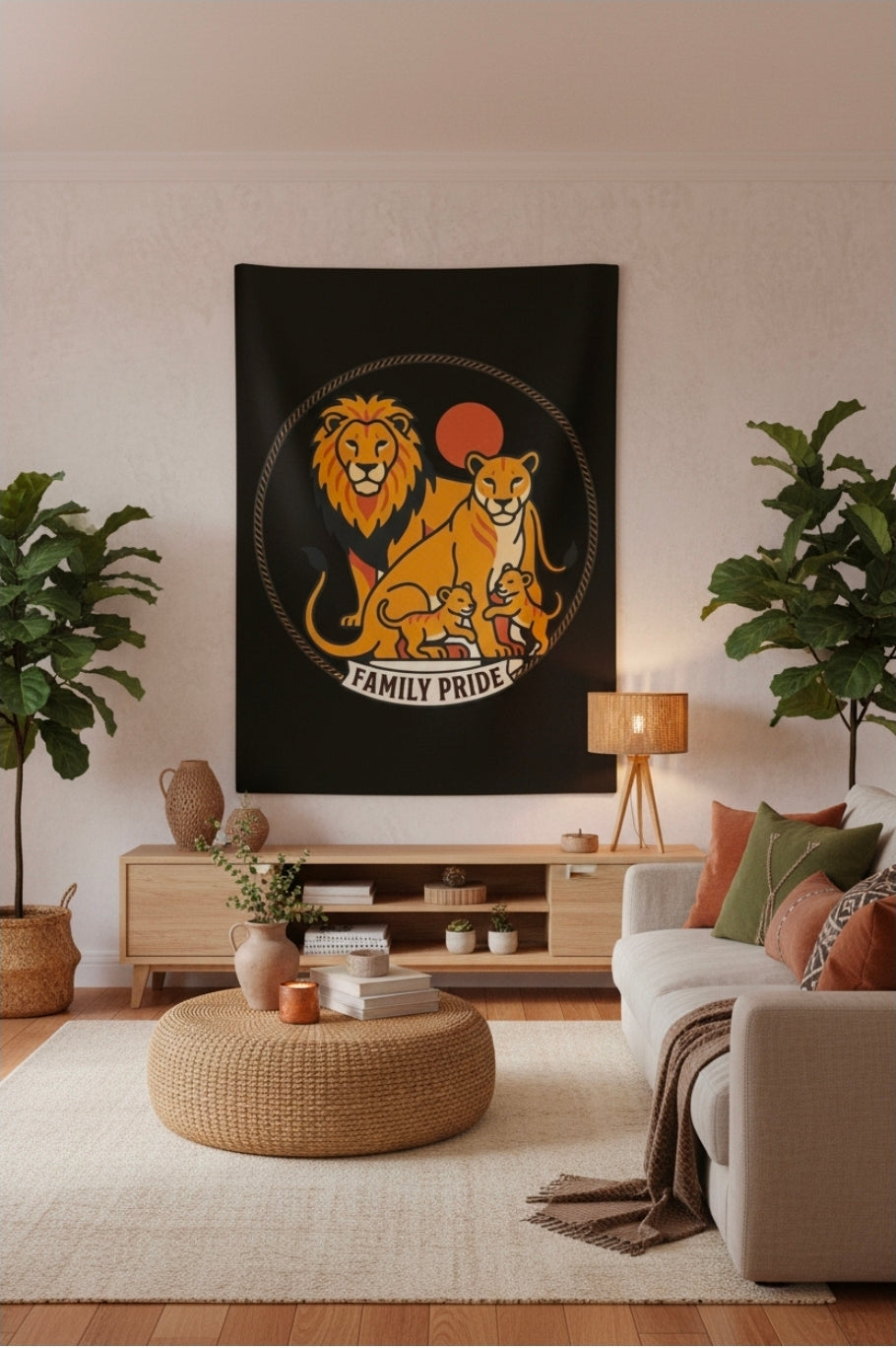 Family Pride Lion Tapestry — Indoor Wall Hanging
