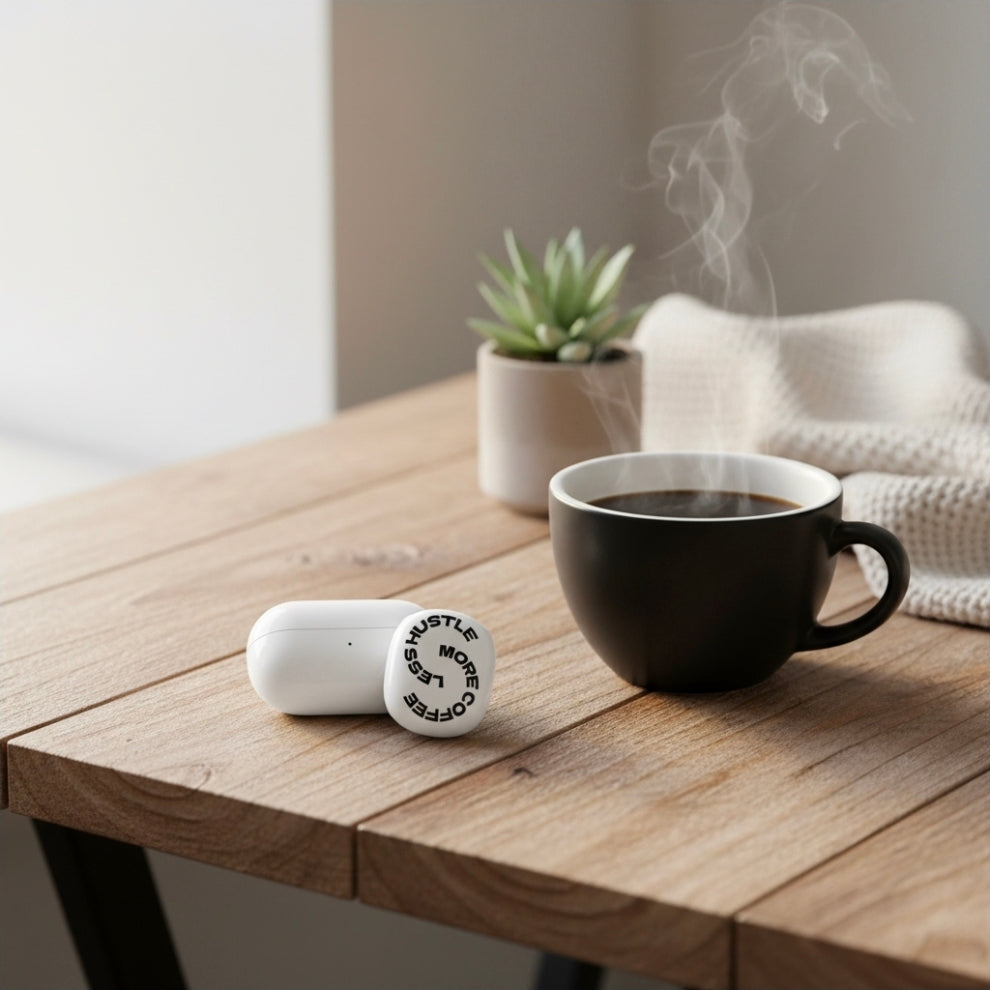 AirPod Max Case — "Less Hustle, More Coffee" Circular Typography Protective Covers