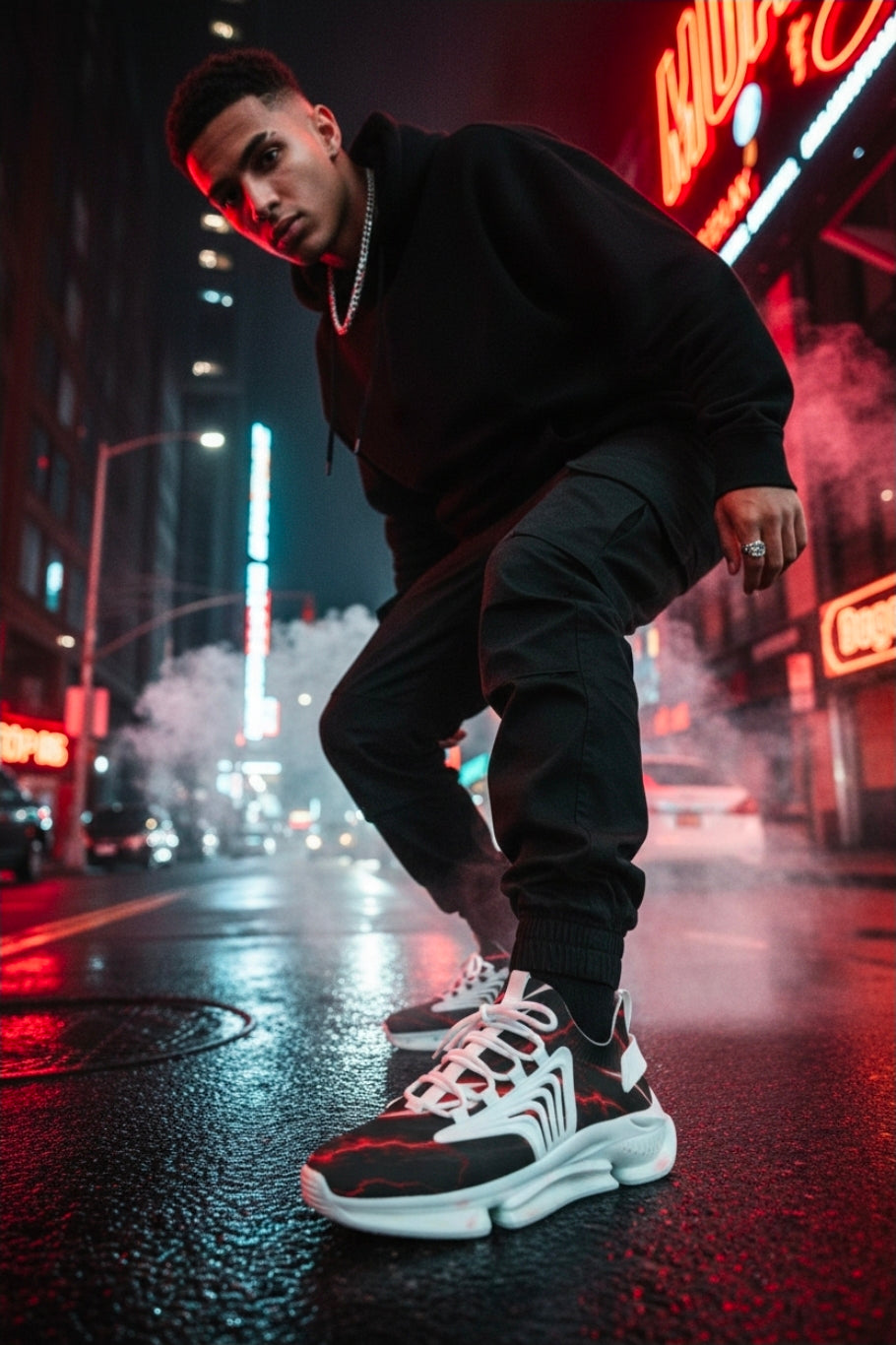 Men's Lightning Mesh Sneakers — Red Electric Graphic Athletic Shoes