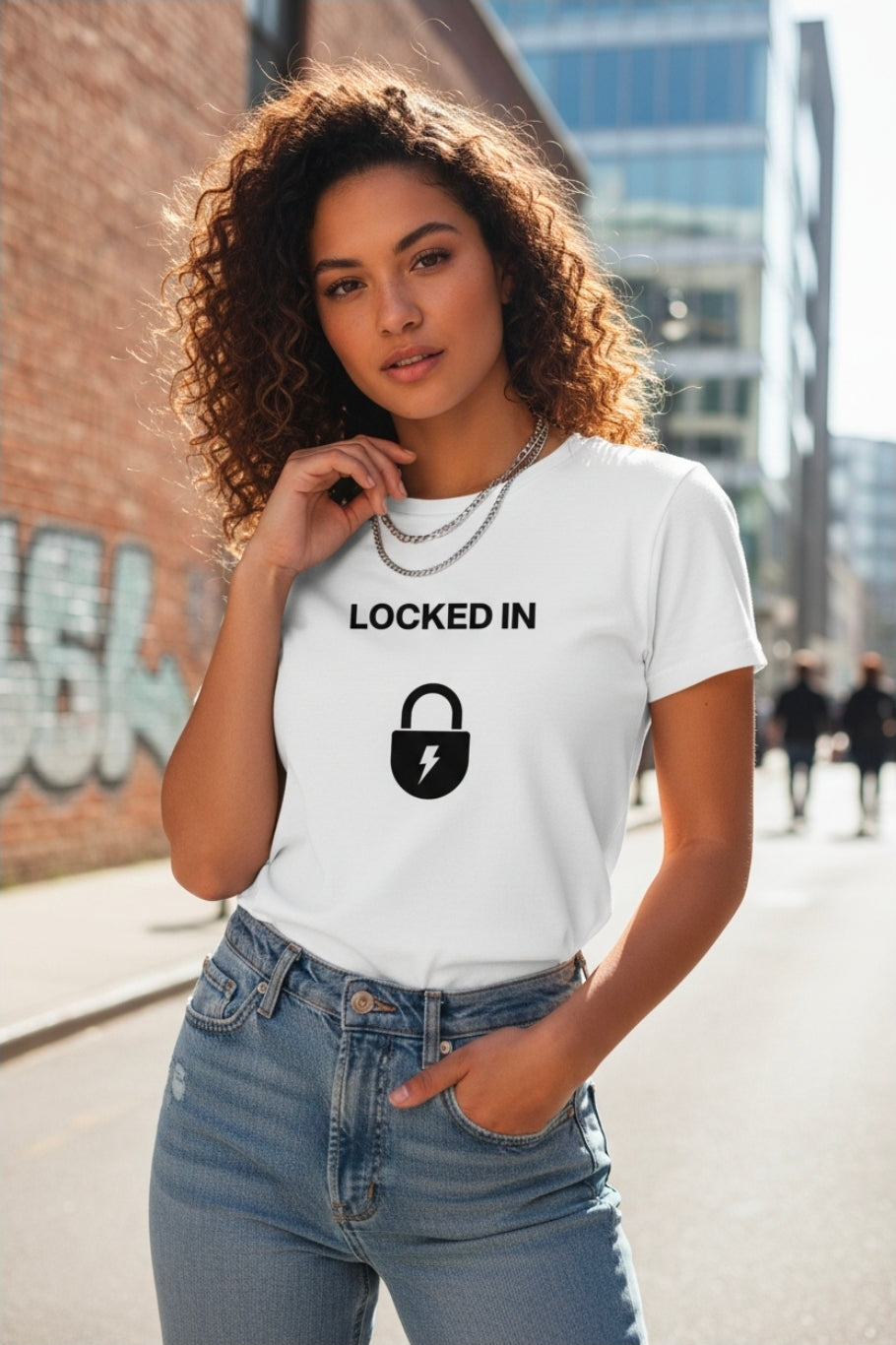 Locked In White Motivational T-Shirt