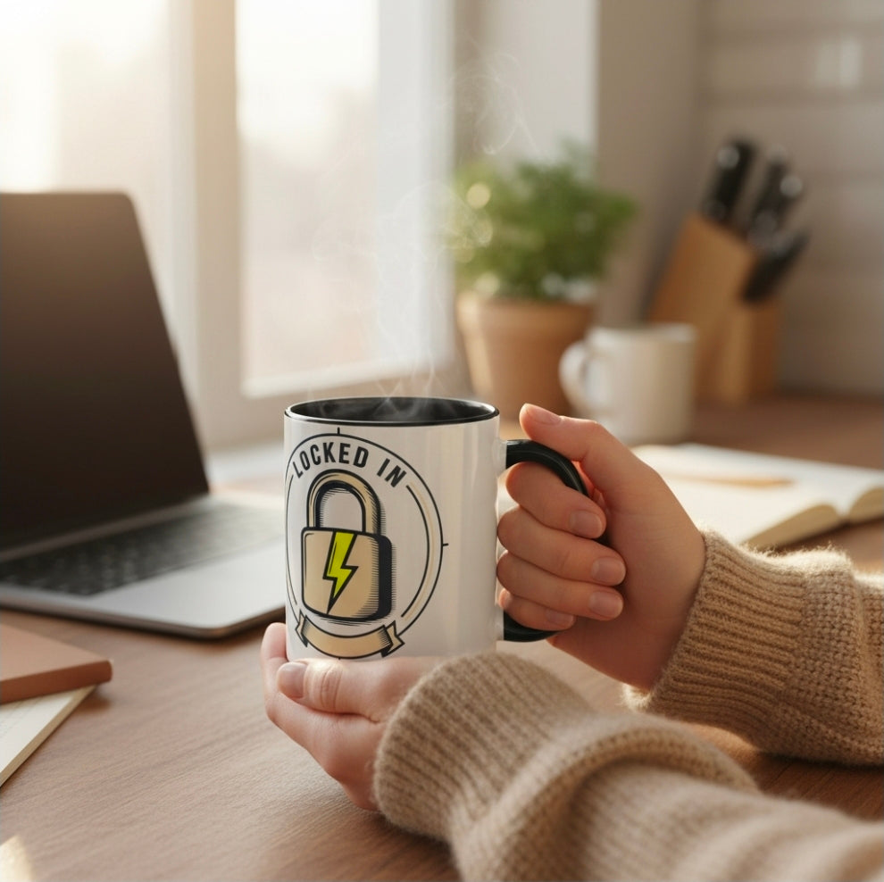 Locked In Accent Coffee Mug — 'Locked In' Motivational Coffee Cup (11/15oz)