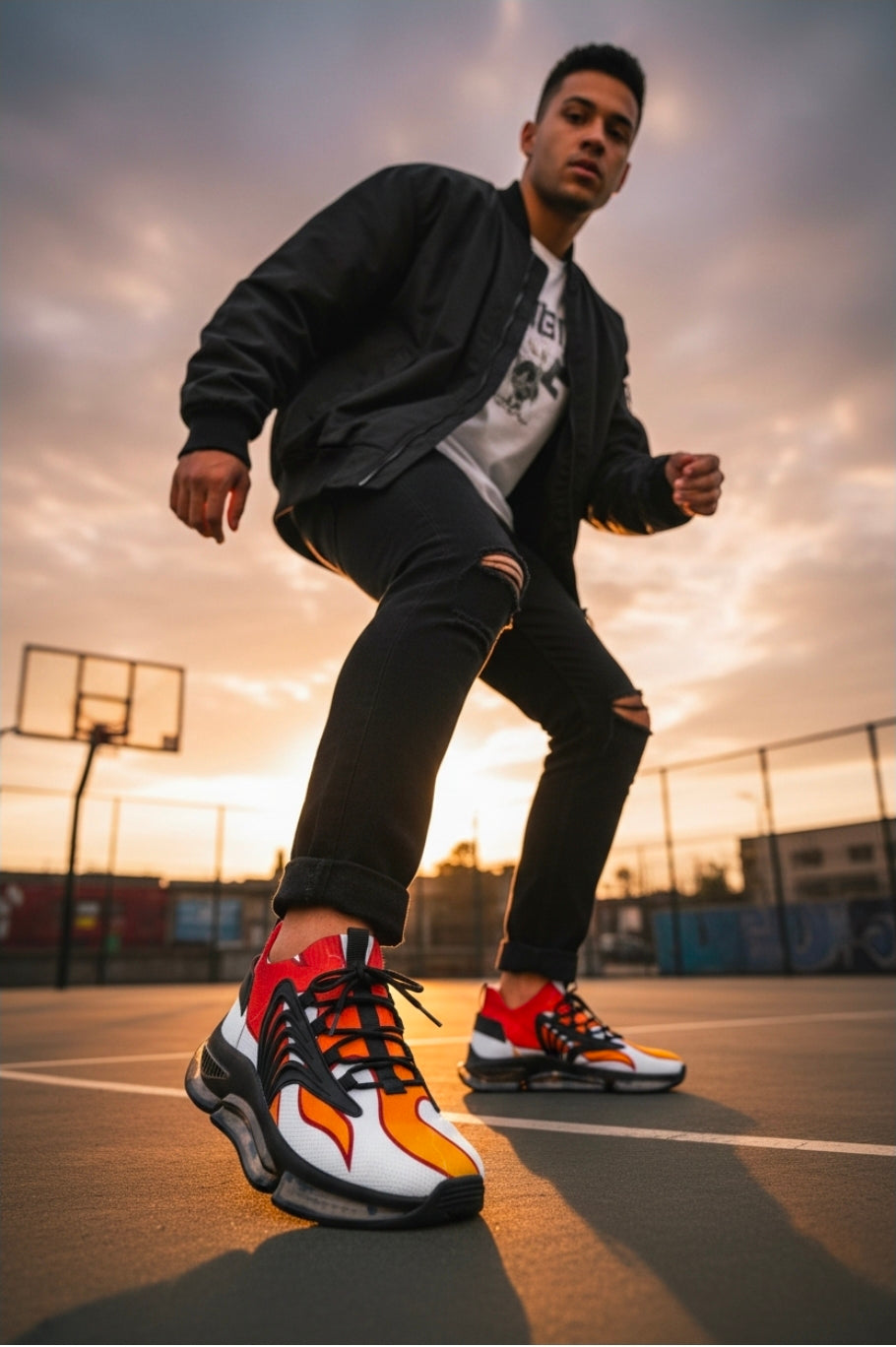 Mesh Sneakers — Lightweight Breathable Men’s Athletic Shoes with Flame Design