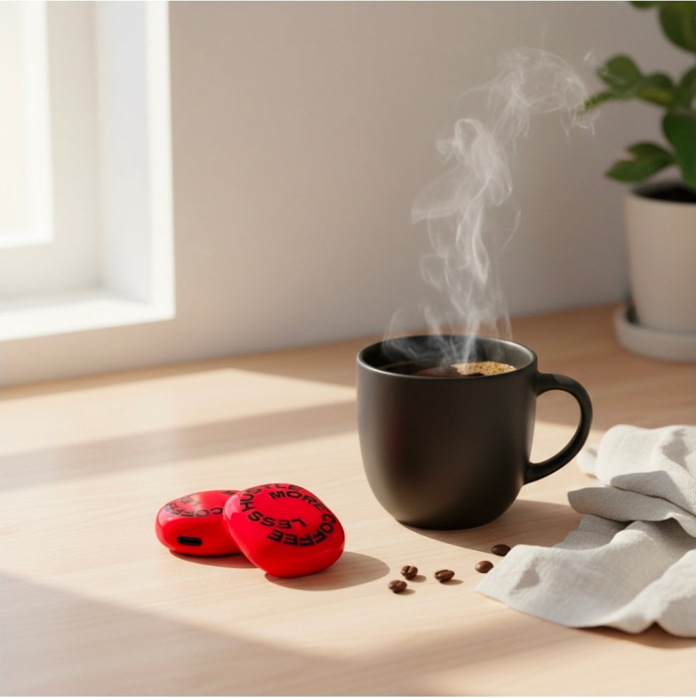 Red 'Less Hustle More Coffee' AirPods Max Ear Cup Covers - Motivational Headphone Skins