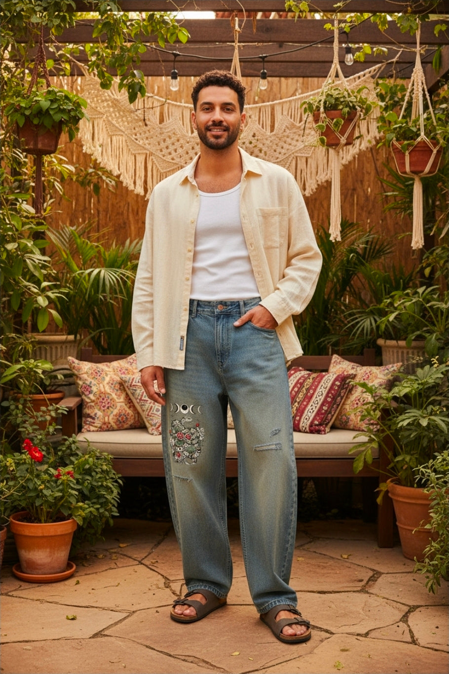 Men's Distressed Barrel Leg Jeans
