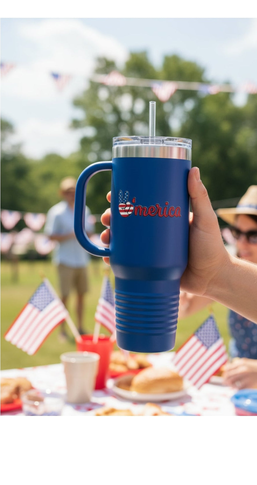 40oz Insulated Travel Mug — "Merica" Patriotic Peace Sign Stainless Tumbler
