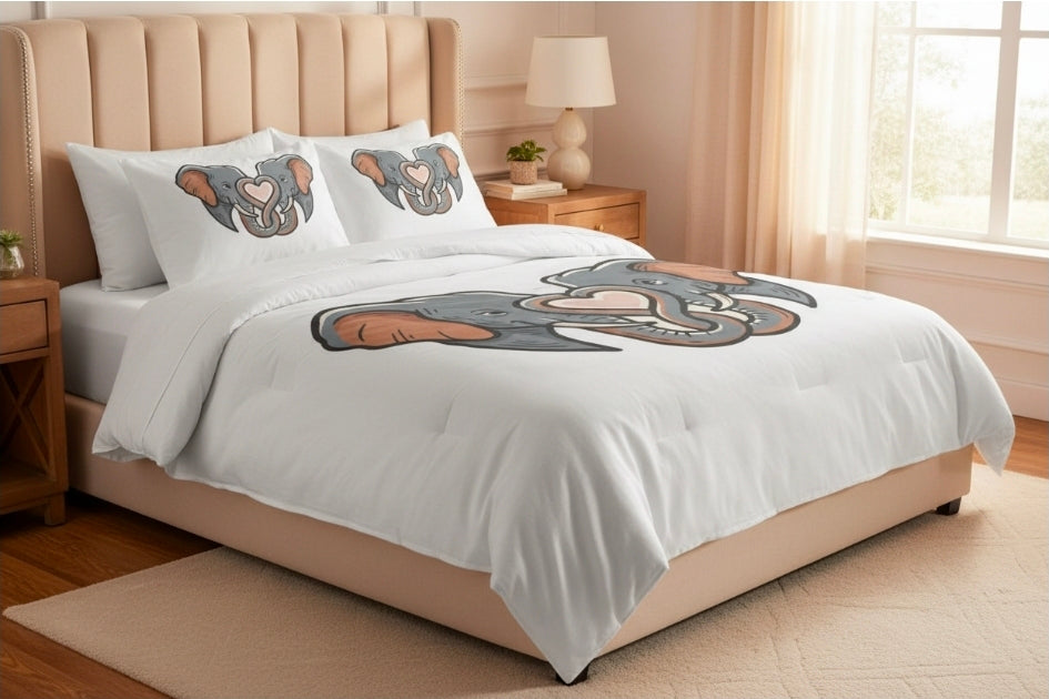 Elephant Heart Comforter - Cute Elephant Love Bedding for Kids & Animal Lovers