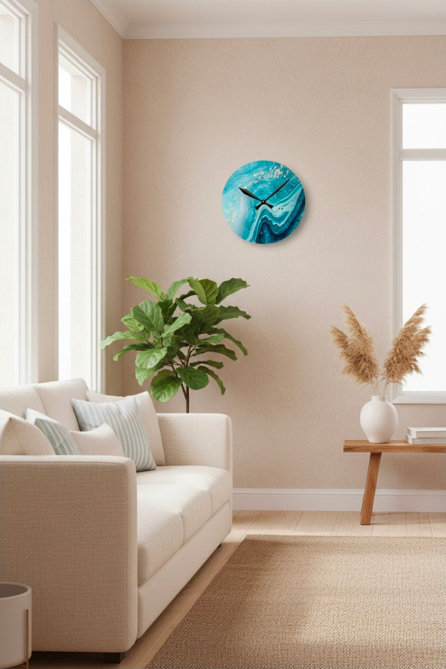 Acrylic Wall Clock — Blue Ocean Marble Swirl Wall Clock