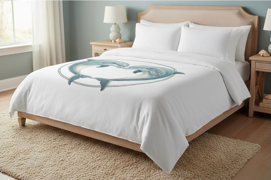 Dolphin Heart Comforter - Nautical Sea Life Bedding