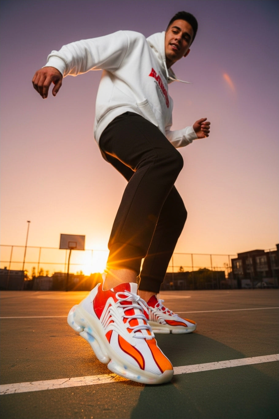 Men's Flame Mesh Sneakers — Breathable Athletic Shoes with Orange Red Flame Design